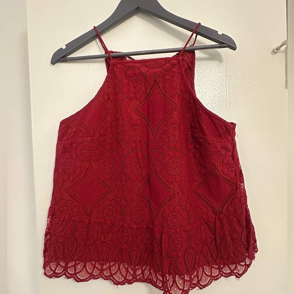 Abercrombie maroon red tie back top, size Large